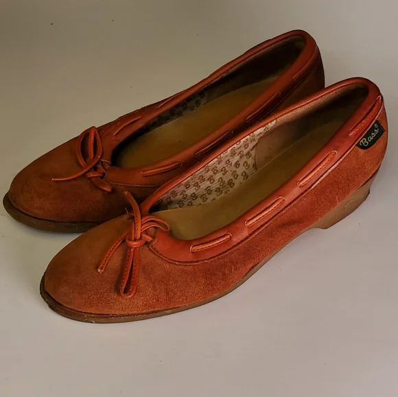 Indian Summer Vintage Orange Leather Suede Wedge Heels with Lacing - Picture 12 of 15